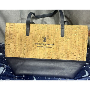 Viv and Lou Faux Cork and Navy Charlotte Purse Tote Beach Bag ritz carlton emb